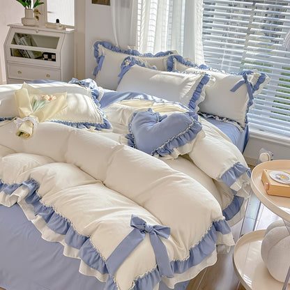 Solid Color Lace Bedsheet And Duvet Cover